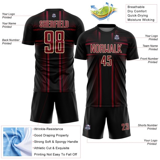 Soccer Black Crimson-Cream Lines Sublimation Custom Jersey Uniform