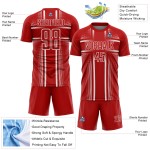 Lines White Custom Uniform Red Jersey Soccer Sublimation