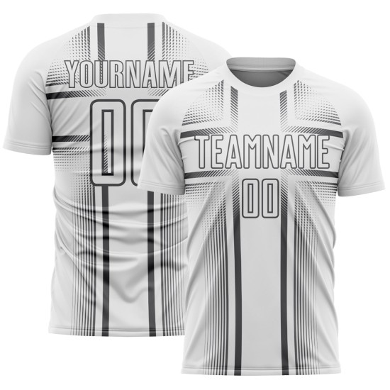 White Uniform Soccer Steel Lines Jersey Gray Sublimation Custom