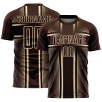 Sublimation Custom Jersey Lines Soccer Brown Uniform Cream