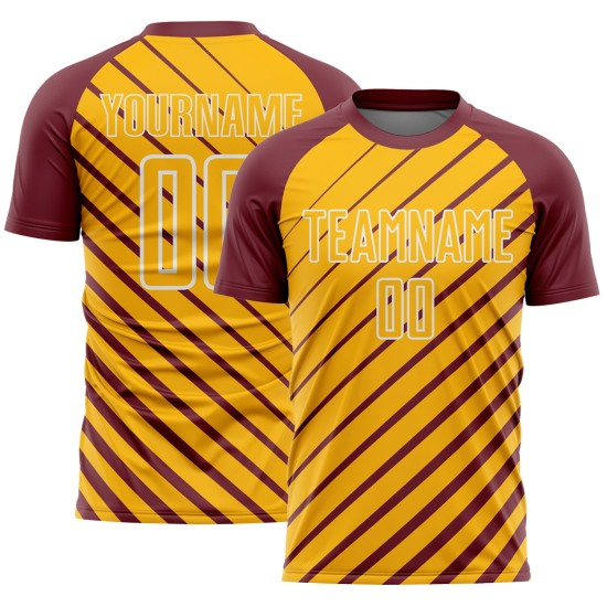 Gold-White Jersey Custom Sublimation Burgundy Lines Uniform Soccer Gold-White Jersey Custom Sublimation Burgundy Lines Uniform Soccer