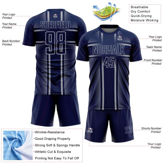 Uniform Lines Custom Sublimation Navy Gray Soccer Jersey