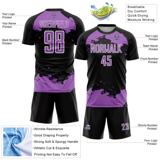 Uniform Jersey Medium Custom Sublimation Soccer Art Black Fragment Purple-White Abstract Uniform Jersey Medium Custom Sublimation Soccer Art Black Fragment Purple-White Abstract