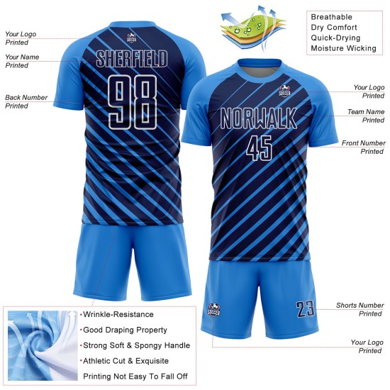 Blue Soccer Jersey Powder Navy-White Lines Sublimation Uniform Custom Blue Soccer Jersey Powder Navy-White Lines Sublimation Uniform Custom