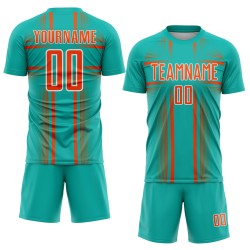 Sublimation Uniform Jersey Custom Aqua Soccer Orange-White Lines Sublimation Uniform Jersey Custom Aqua Soccer Orange-White Lines