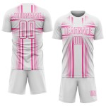 Lines Pink Custom Uniform Jersey Soccer Sublimation White