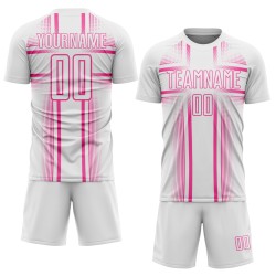 Lines Pink Custom Uniform Jersey Soccer Sublimation White