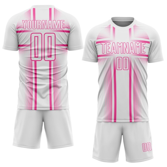 Lines Pink Custom Uniform Jersey Soccer Sublimation White