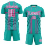 Sublimation Aqua Custom Soccer Lines Uniform Jersey Pink-White Sublimation Aqua Custom Soccer Lines Uniform Jersey Pink-White