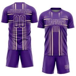 Custom Uniform Purple Lines Cream Sublimation Soccer Jersey