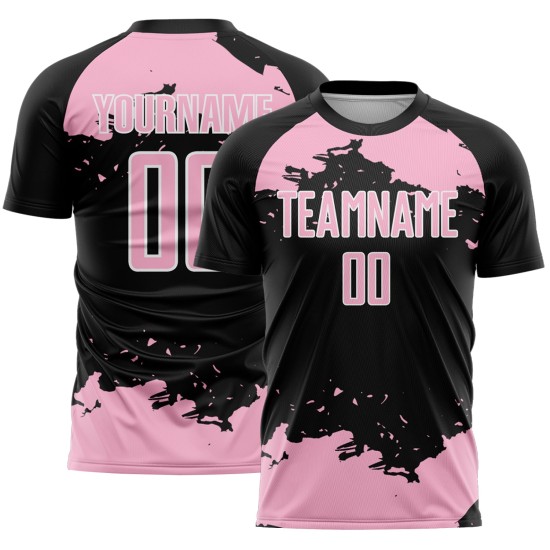 Black Sublimation Jersey Uniform Light Soccer Pink-White Fragment Abstract Art Custom