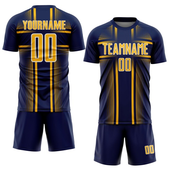 Gold-White Sublimation Navy Soccer Custom Lines Uniform Jersey Gold-White Sublimation Navy Soccer Custom Lines Uniform Jersey
