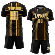 Black Soccer Lines Uniform Sublimation Jersey Gold-White Custom Black Soccer Lines Uniform Sublimation Jersey Gold-White Custom