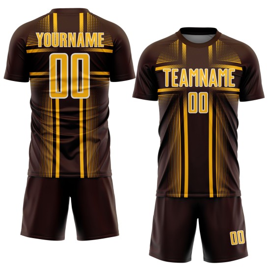 Jersey Uniform Lines Brown Gold-White Soccer Custom Sublimation Jersey Uniform Lines Brown Gold-White Soccer Custom Sublimation