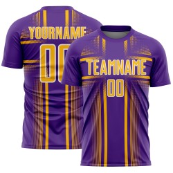 Sublimation Soccer Gold-White Uniform Jersey Purple Custom Lines