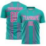 Sublimation Aqua Custom Soccer Lines Uniform Jersey Pink-White Sublimation Aqua Custom Soccer Lines Uniform Jersey Pink-White