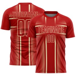 Cream Soccer Lines Jersey Custom Red Uniform Sublimation