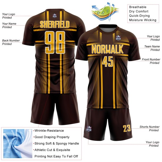 Jersey Uniform Lines Brown Gold-White Soccer Custom Sublimation Jersey Uniform Lines Brown Gold-White Soccer Custom Sublimation