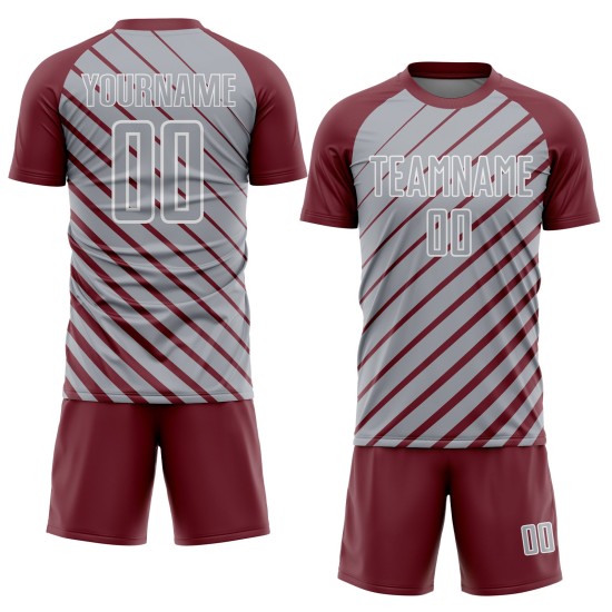 Gray-White Lines Uniform Soccer Sublimation Jersey Burgundy Custom Gray-White Lines Uniform Soccer Sublimation Jersey Burgundy Custom