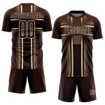 Sublimation Custom Jersey Lines Soccer Brown Uniform Cream
