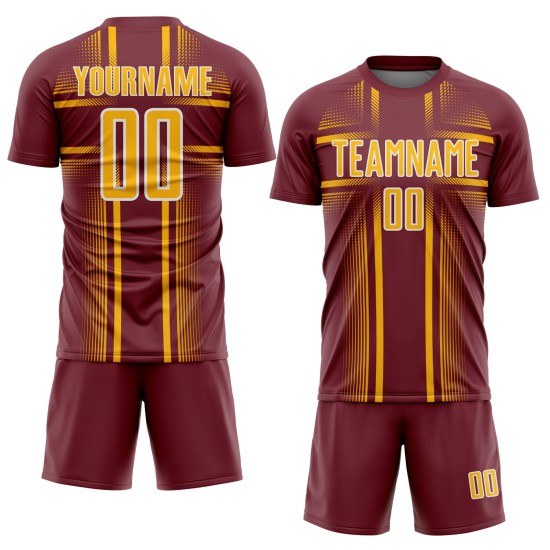 Sublimation Lines Jersey Gold-White Burgundy Soccer Custom Uniform Sublimation Lines Jersey Gold-White Burgundy Soccer Custom Uniform