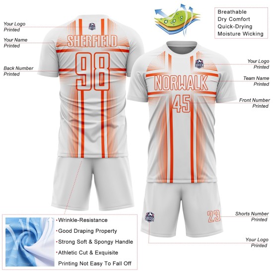 Lines Jersey White Uniform Soccer Custom Orange Sublimation Lines Jersey White Uniform Soccer Custom Orange Sublimation