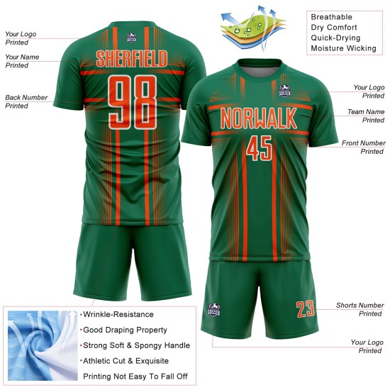 Custom Jersey Orange-White Green Uniform Lines Sublimation Soccer Kelly Custom Jersey Orange-White Green Uniform Lines Sublimation Soccer Kelly
