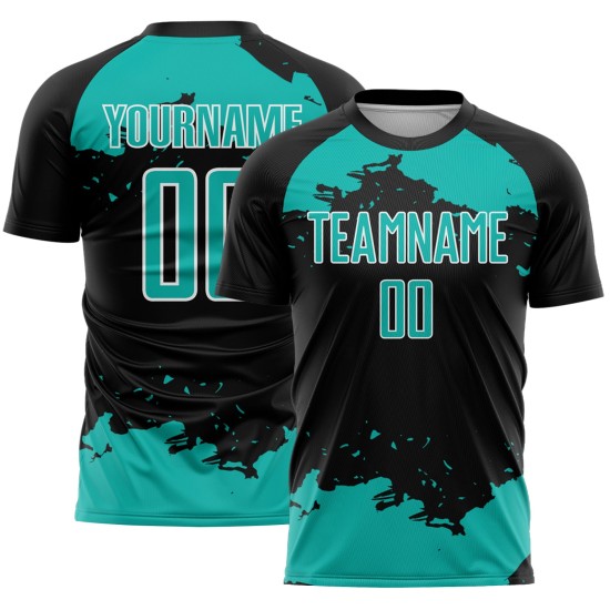 Fragment Black Jersey Uniform Aqua-White Soccer Abstract Custom Art Sublimation Fragment Black Jersey Uniform Aqua-White Soccer Abstract Custom Art Sublimation