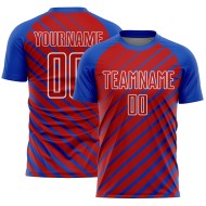 Custom Thunder Sublimation Jersey Uniform Red-White Soccer Lines Blue
