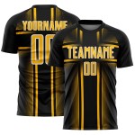 Black Soccer Lines Uniform Sublimation Jersey Gold-White Custom Black Soccer Lines Uniform Sublimation Jersey Gold-White Custom