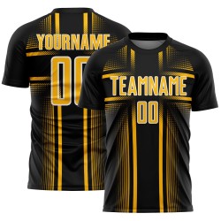 Black Soccer Lines Uniform Sublimation Jersey Gold-White Custom