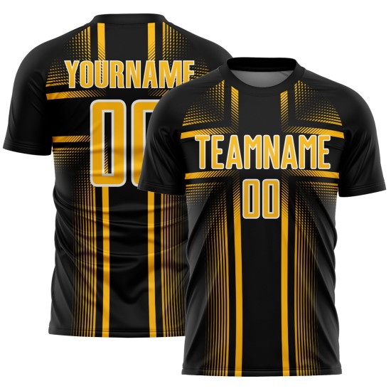 Black Soccer Lines Uniform Sublimation Jersey Gold-White Custom Black Soccer Lines Uniform Sublimation Jersey Gold-White Custom