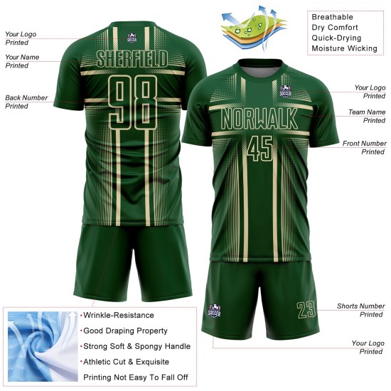 Lines Green Soccer Sublimation Jersey Cream Custom Uniform