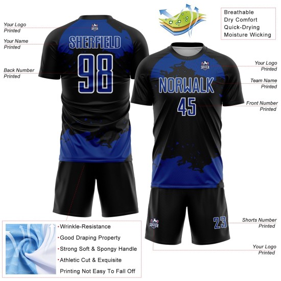 Soccer Sublimation Custom Abstract Royal-White Uniform Art Jersey Black Fragment Soccer Sublimation Custom Abstract Royal-White Uniform Art Jersey Black Fragment