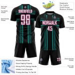 Custom Jersey Black Lines Uniform Sublimation Aqua-Pink White Soccer Custom Jersey Black Lines Uniform Sublimation Aqua-Pink White Soccer
