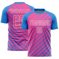 Blue Sublimation Jersey Lines Uniform Custom Pink-White Soccer Powder