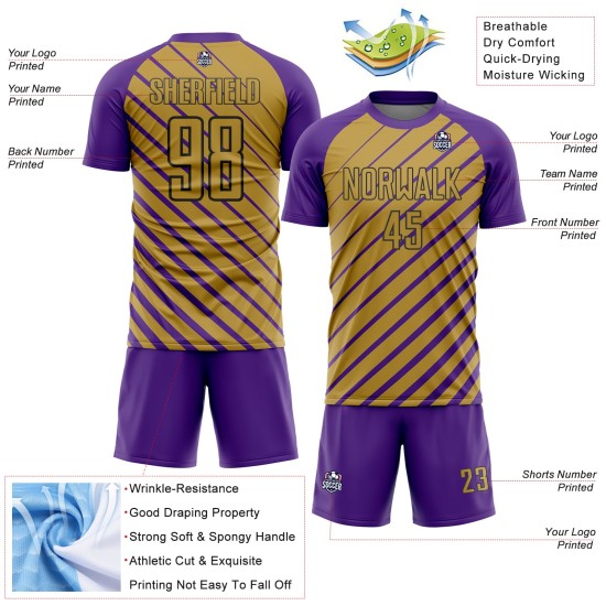 Old Gold-Black Purple Uniform Jersey Lines Custom Soccer Sublimation