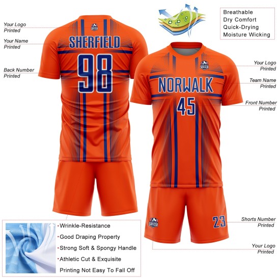 Lines Custom Orange Jersey Royal-White Uniform Sublimation Soccer Lines Custom Orange Jersey Royal-White Uniform Sublimation Soccer