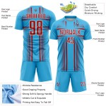 Jersey Uniform Sublimation Soccer Blue Lines Custom Red-White Sky Jersey Uniform Sublimation Soccer Blue Lines Custom Red-White Sky
