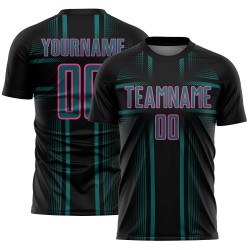 Soccer Teal-Pink Jersey Lines Custom Black Sublimation Uniform