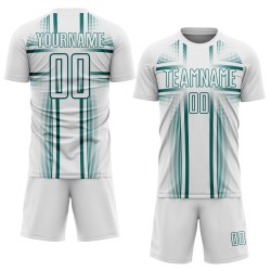 Soccer Lines Custom Uniform Sublimation White Teal Jersey
