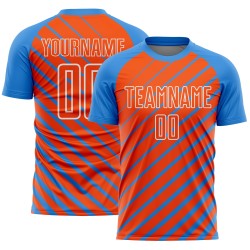 Powder Sublimation Jersey Lines Soccer Orange-White Uniform Blue Custom