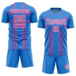 Pink-White Soccer Uniform Custom Jersey Sublimation Blue Powder Lines Pink-White Soccer Uniform Custom Jersey Sublimation Blue Powder Lines