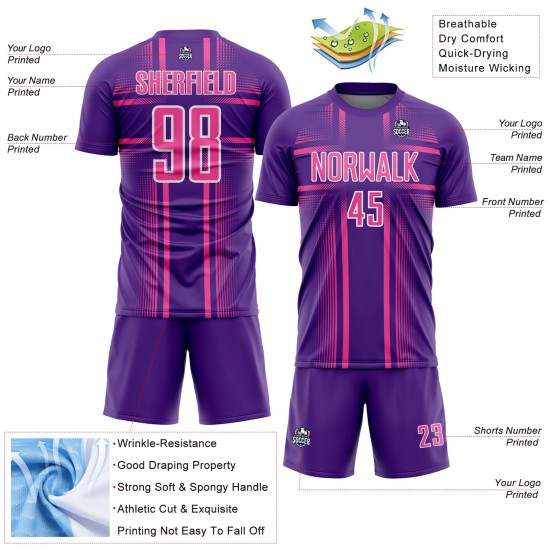 Pink-White Purple Soccer Sublimation Uniform Lines Custom Jersey Pink-White Purple Soccer Sublimation Uniform Lines Custom Jersey
