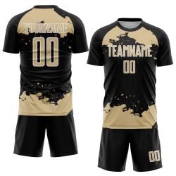 Gold-White Soccer Fragment Abstract Art Custom Black Vegas Jersey Uniform Sublimation