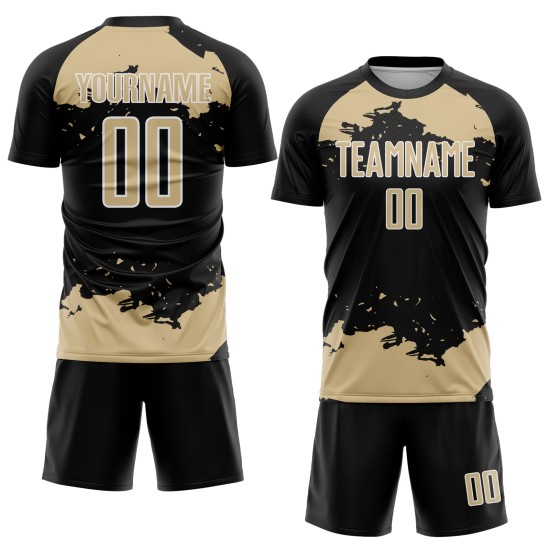 Gold-White Soccer Fragment Abstract Art Custom Black Vegas Jersey Uniform Sublimation Gold-White Soccer Fragment Abstract Art Custom Black Vegas Jersey Uniform Sublimation