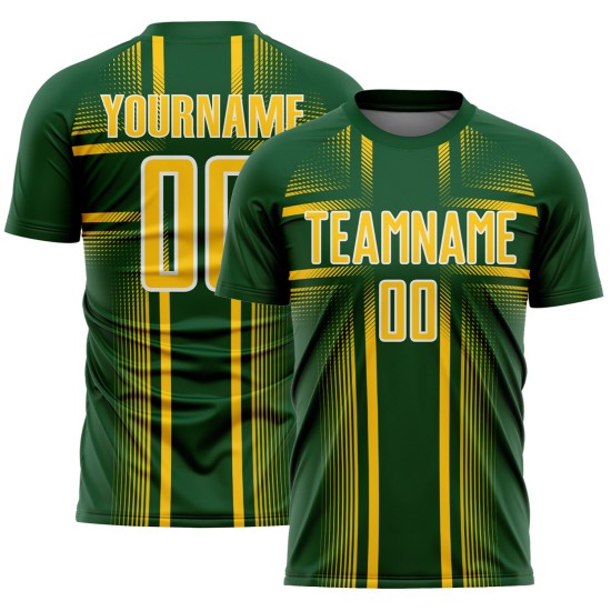 Sublimation Custom Jersey Uniform Soccer Yellow-White Lines Green