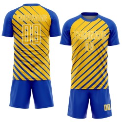 Sublimation Soccer Blue Custom Jersey Thunder Yellow-White Uniform Lines