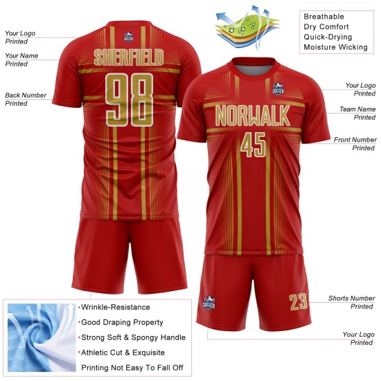 Gold-White Red Lines Sublimation Old Uniform Soccer Custom Jersey Gold-White Red Lines Sublimation Old Uniform Soccer Custom Jersey