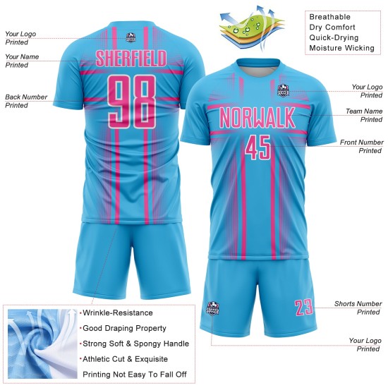 Uniform Lines Sublimation Jersey Sky Soccer Custom Blue Pink-White